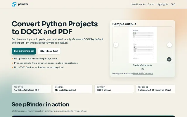 PBinder – Python repo to DOCX/PDF with call-site cross-references