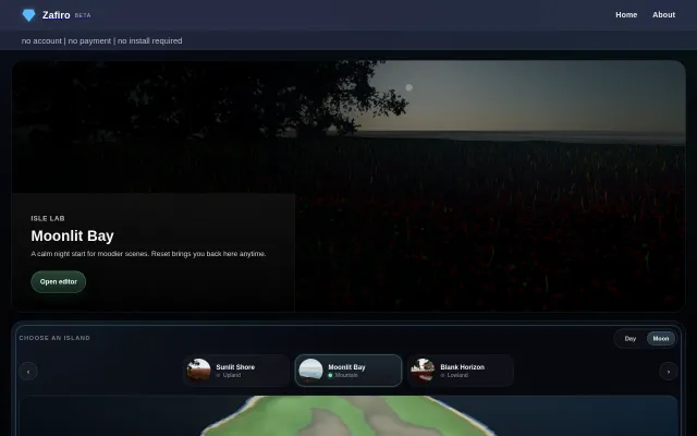 Browser-based WebGL terrain editor with authoring mode and camera