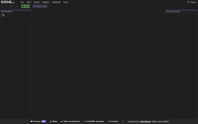 Browser-based .NET IDE with visual designer, NuGet packages, code share
