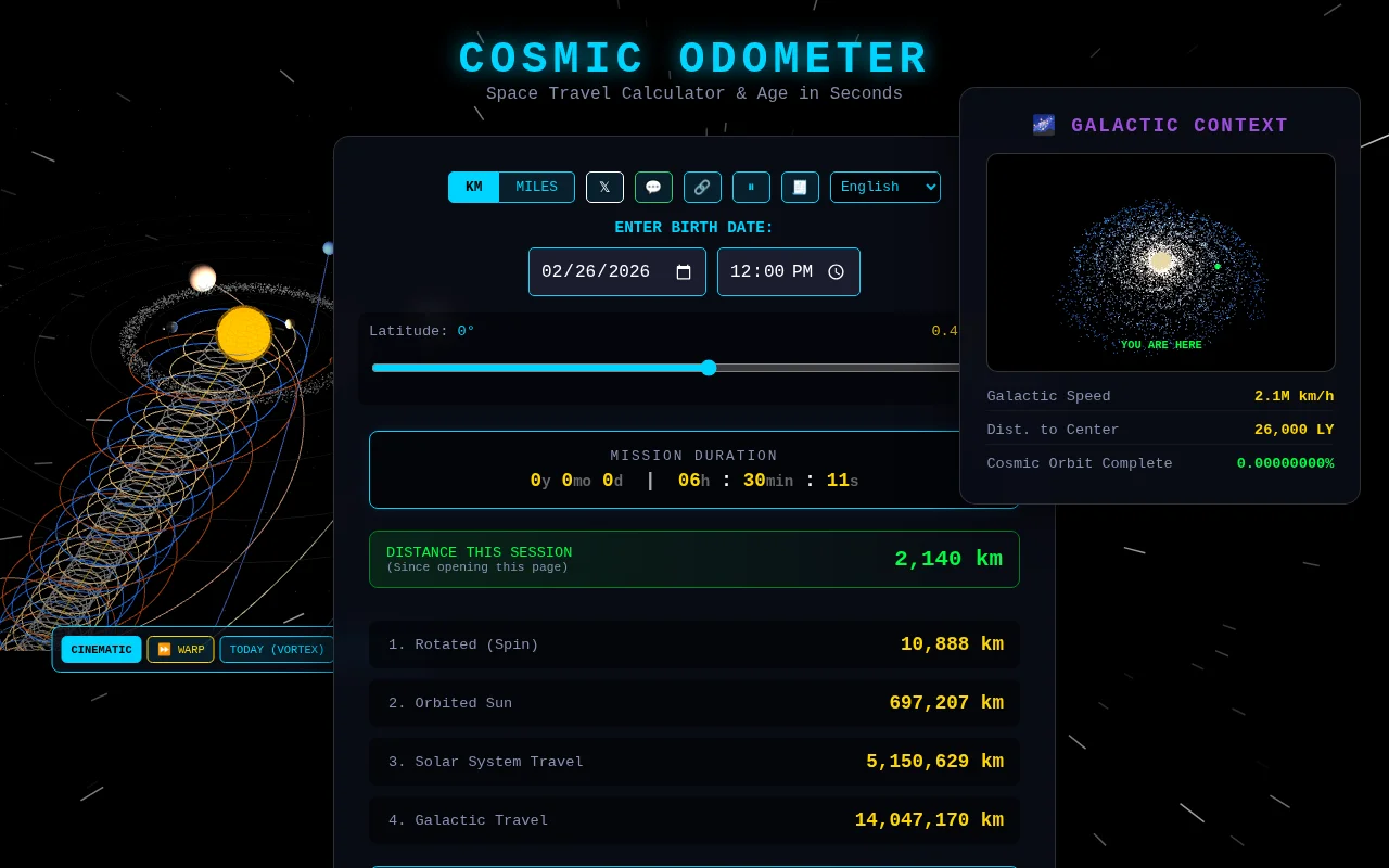 A Vanilla JavaScript 3D engine v2 to track lifetime space travel
