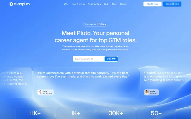 Talentpluto, a voice AI agent connecting GTM talent and startups