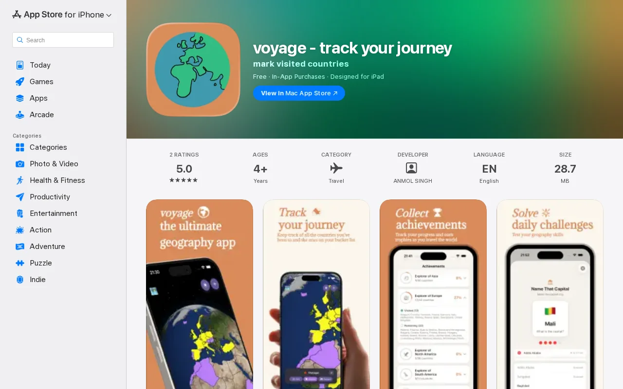 Free app to track countries you've travelled to