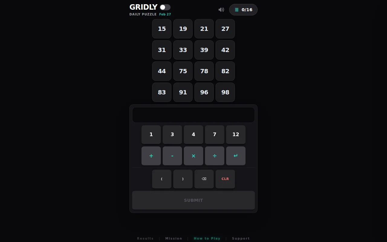 Gridly – Minimalist math puzzle (Wordle vibe), no signup, no ads, clean