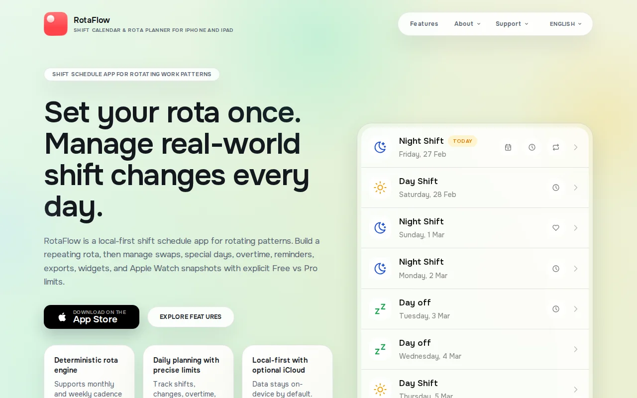 RotaFlow – A privacy-first shift calendar built with SwiftUI
