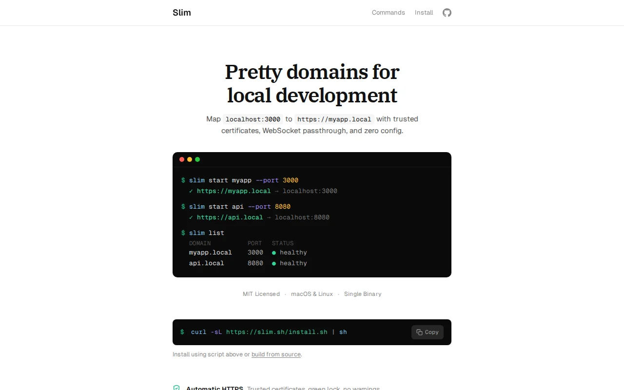 Slim – local domains and HTTPS for dev servers