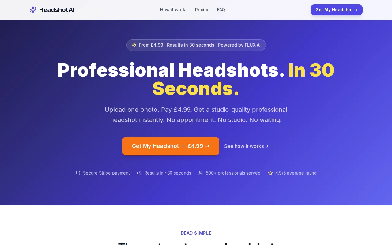 HeadshotAI – Professional AI headshots in 30 seconds for £4.99