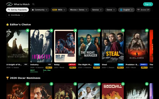 What to Watch – aggregated ratings across streaming services
