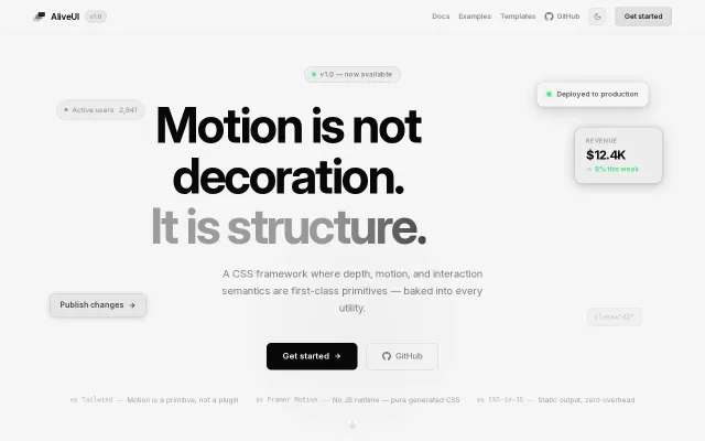 AliveUI – CSS framework with motion and depth as first-class primitives