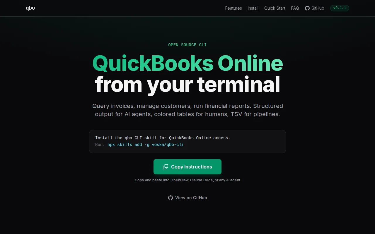 qbo-cli - Quickbooks CLI for AI Agents