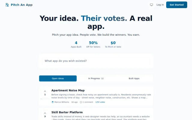 Pitch An App – Crowdsourced app ideas with voting and revenue sharing