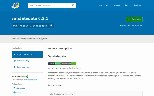 Validatedata – lightweight inline data validation for Python