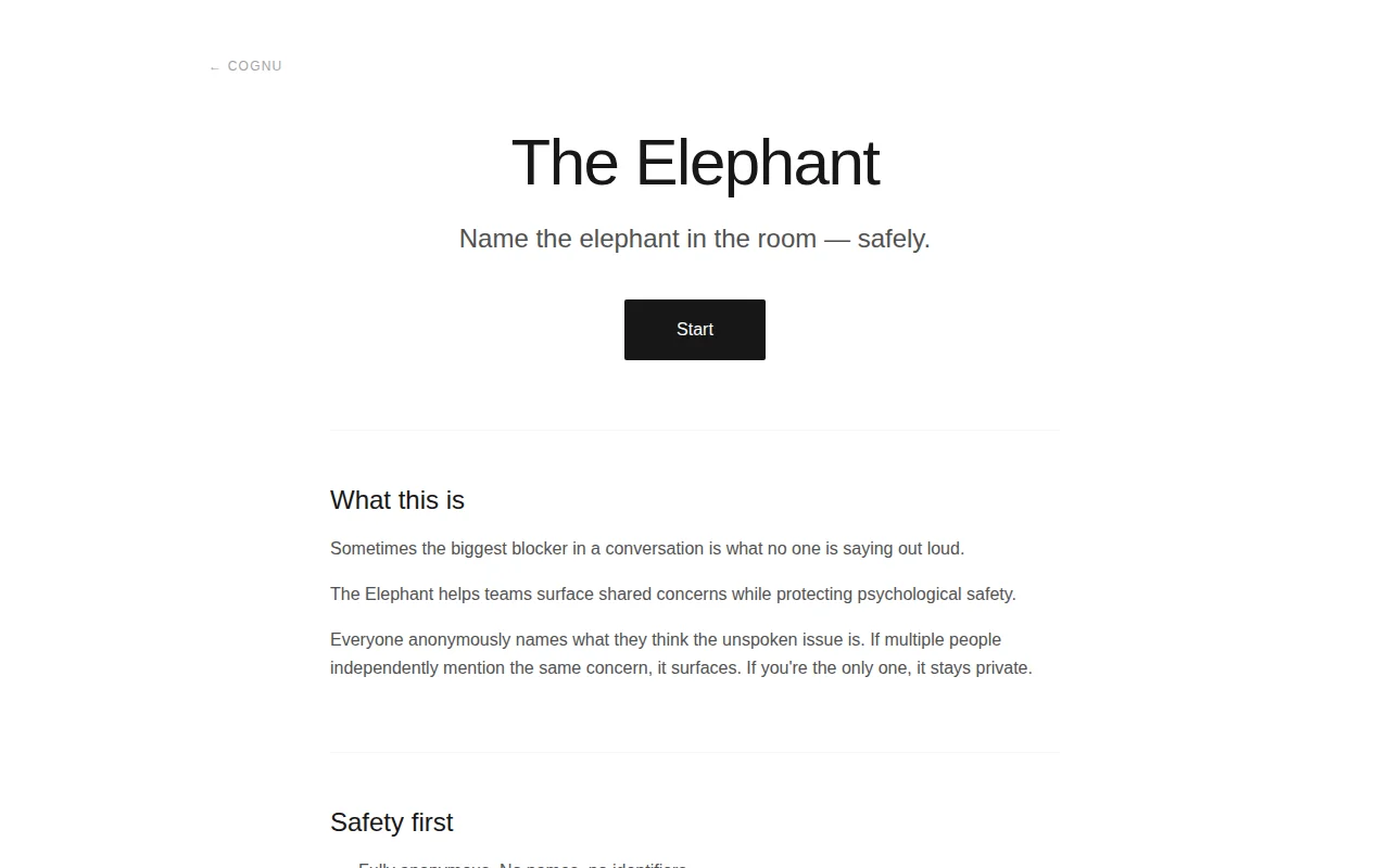 The Elephant- a Tool to Safely Surface the Unspoken Issue in Meetings