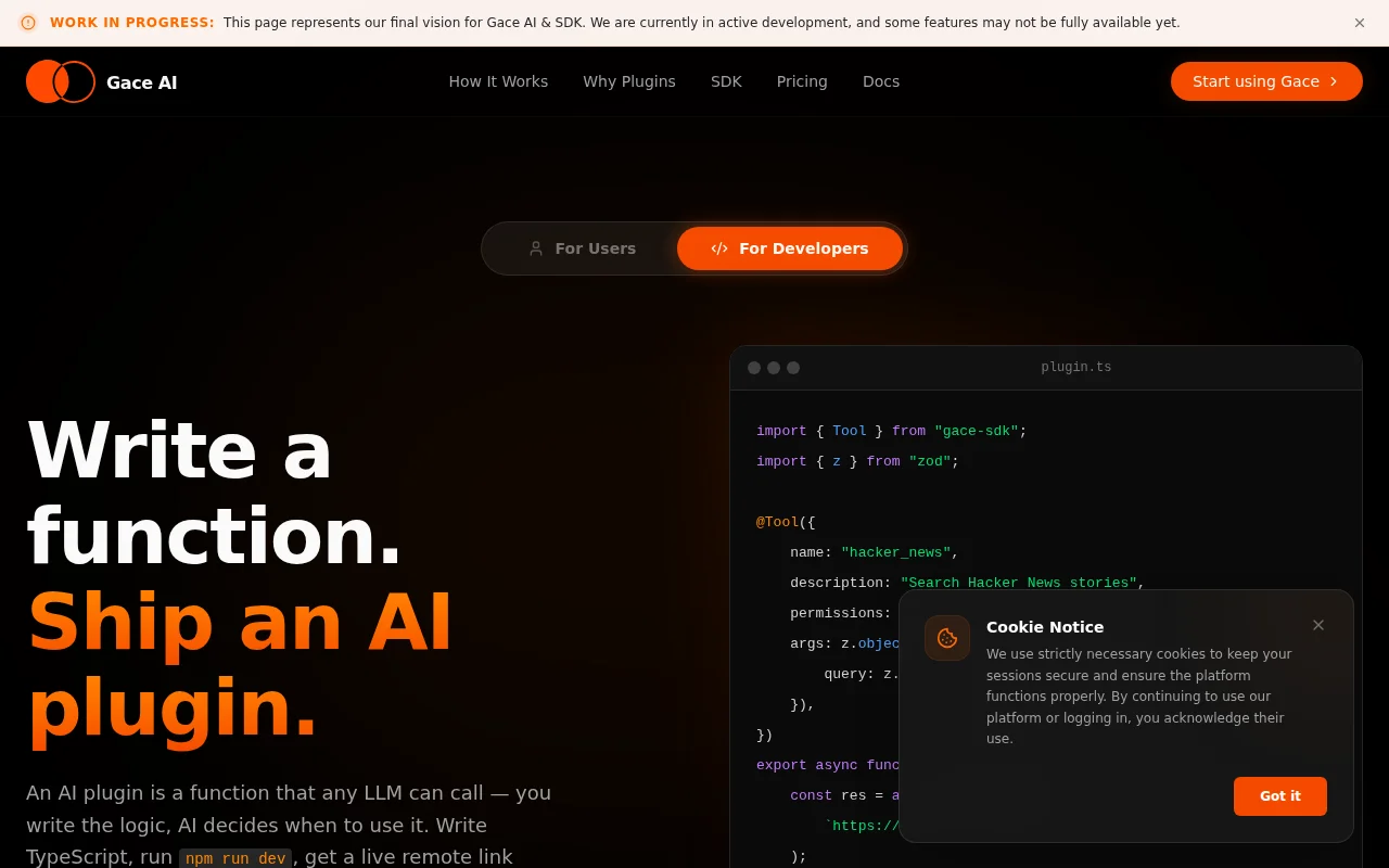 Gace AI – A zero-config platform to build and host AI plugins for free
