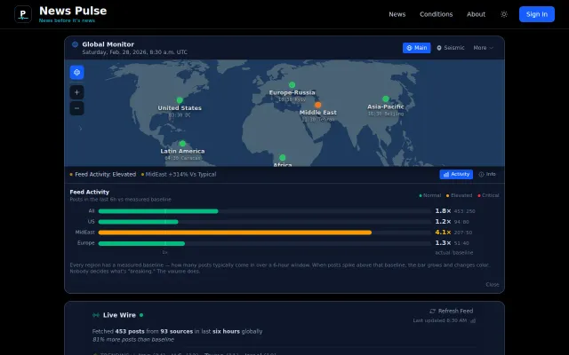 News Pulse – Real-time global news feed, 475 sources, no algorithm