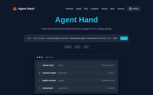 Agent Hand – Tmux session manager for AI coding agents (Rust)