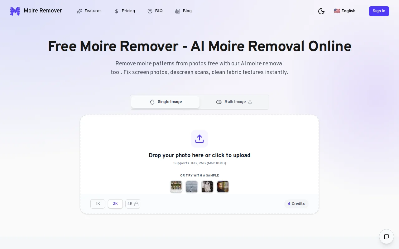 AI Moire Pattern Remover – Free tool for screen photos, scans, fabrics