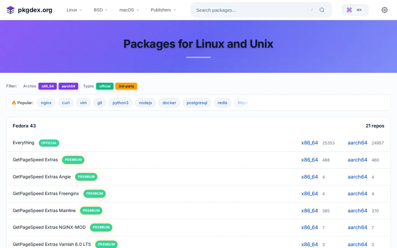 Pkgdex – Search 3.5M Linux/Unix packages across 67 distros