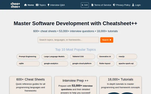 Code-snippet flashcards for 600 programming cheat sheets