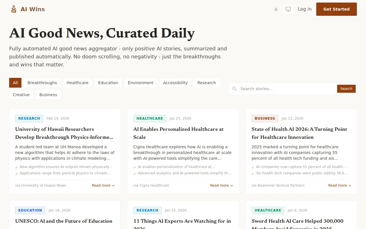 AI Wins – Automated positive AI news aggregator