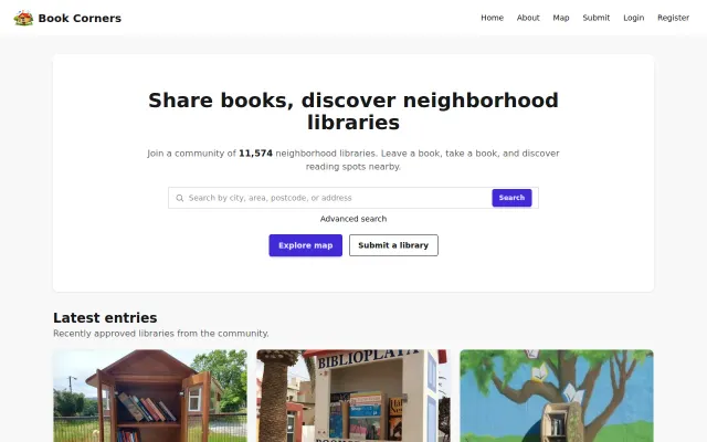 Book Corners – A map to discover and share free little libraries nearby