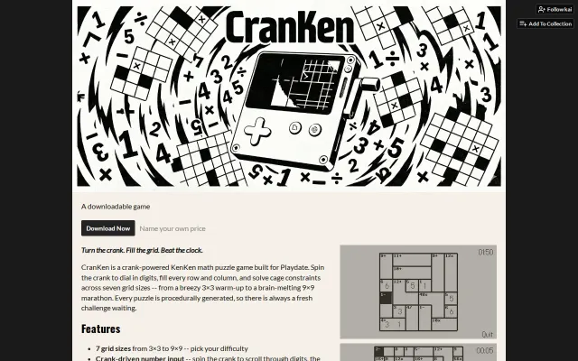 CranKen – A Math Puzzle Game for the Play.date