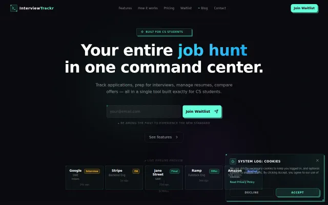InterviewTrackr – All-in-one command center for CS job hunts