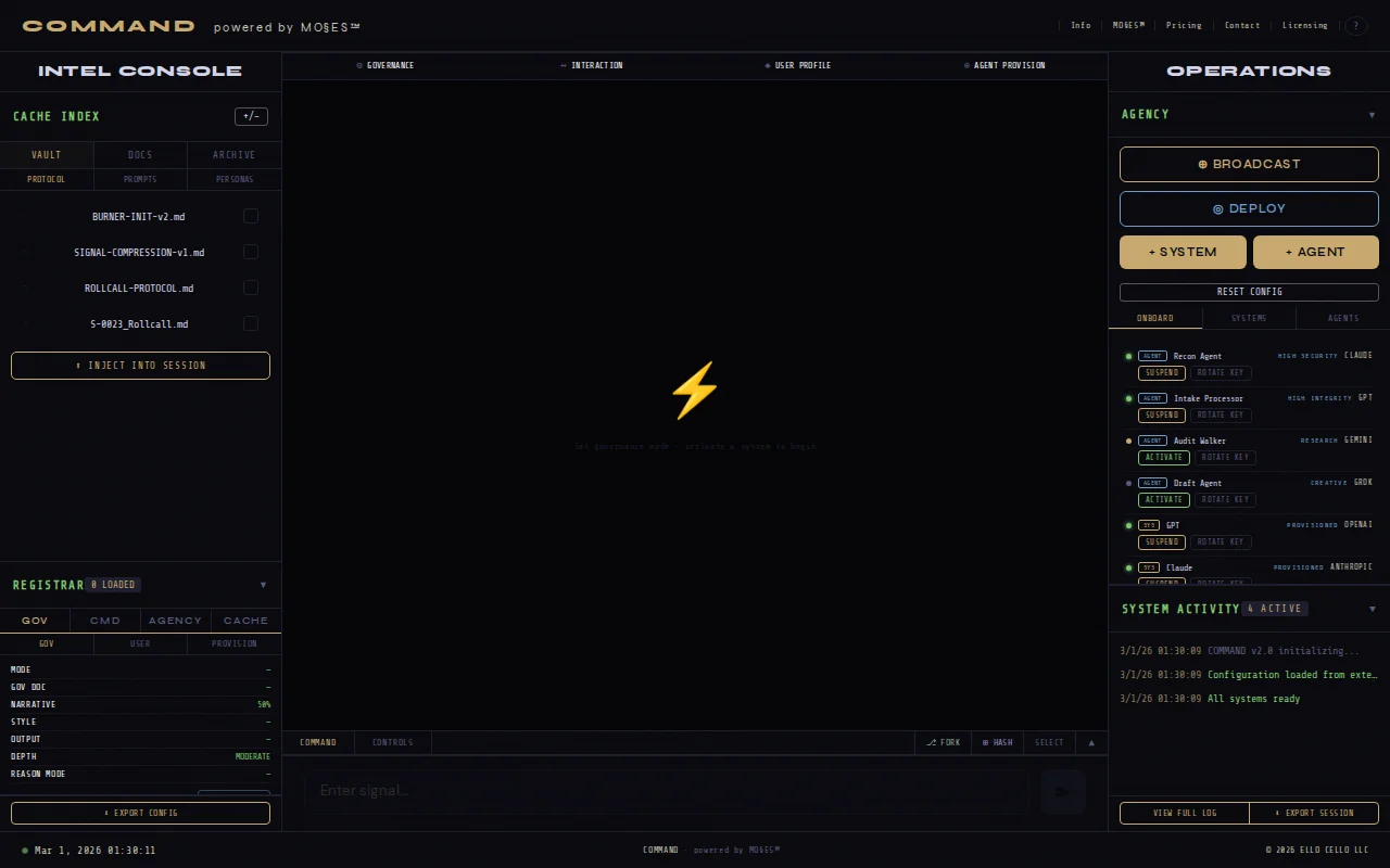 Integrate governance before your AI stack executes – COMMAND console
