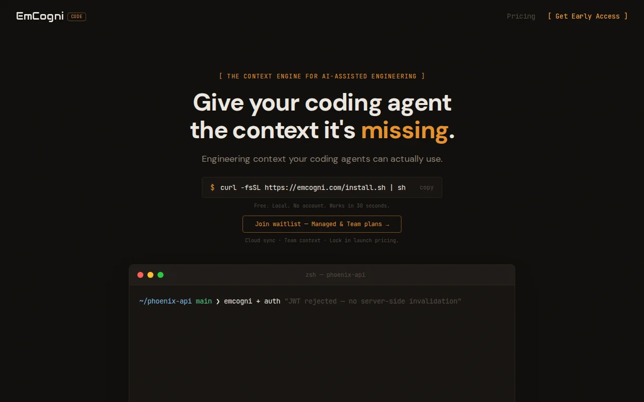 EmCogni Code, the context engine for the "why" behind your codebase