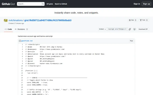 Userscript to Display Age/Karma of HN Users