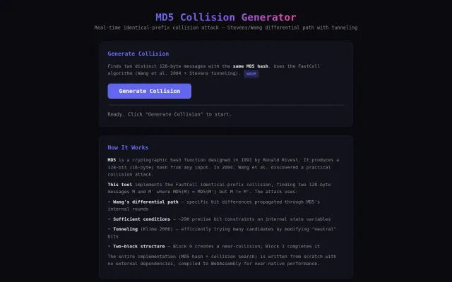 Break past cryptography in seconds – MD5 collision finder