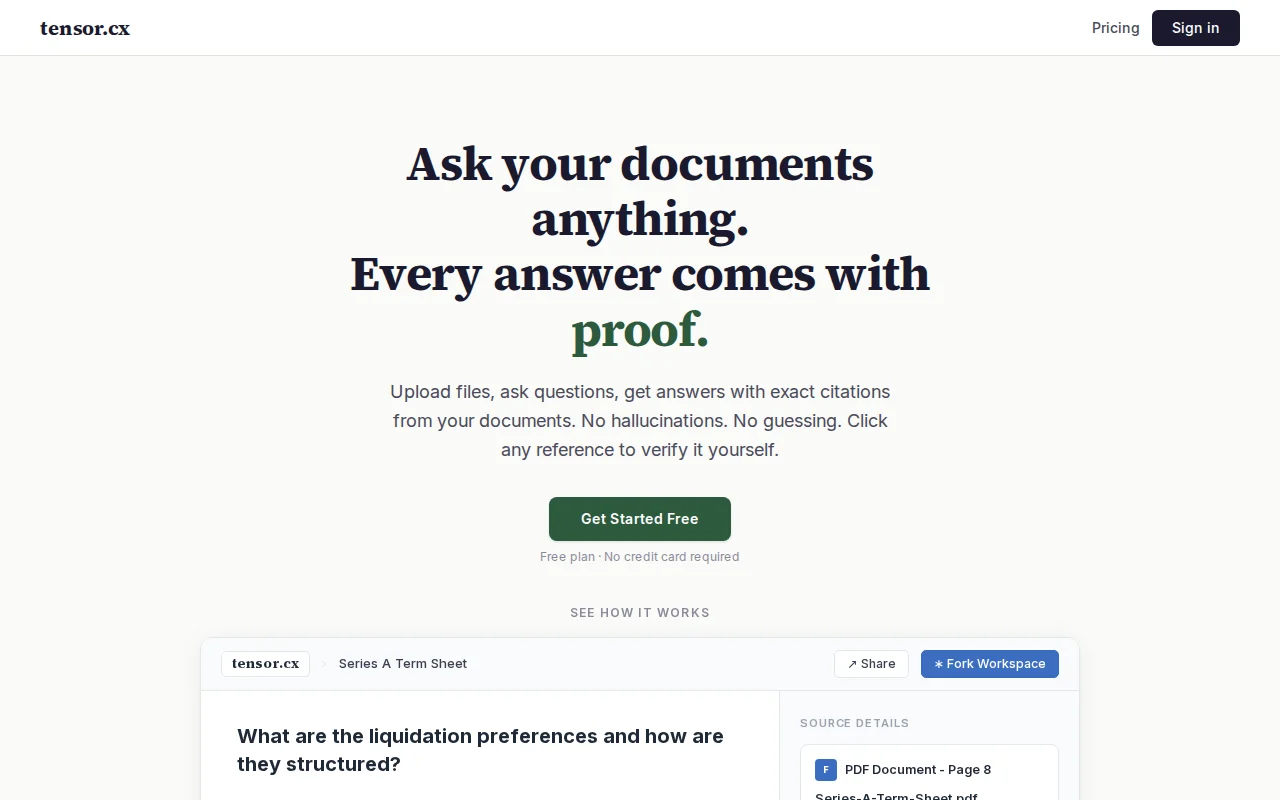 Tensor.cx – Turn your documents into AI search in 30 seconds