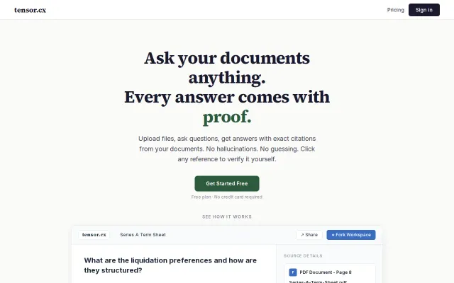 Tensor.cx – Turn your documents into AI search in 30 seconds