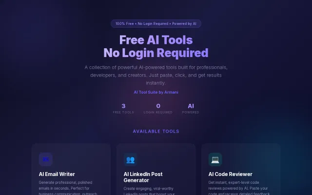 Free AI Tools – Email Writer, LinkedIn Posts, Code Review