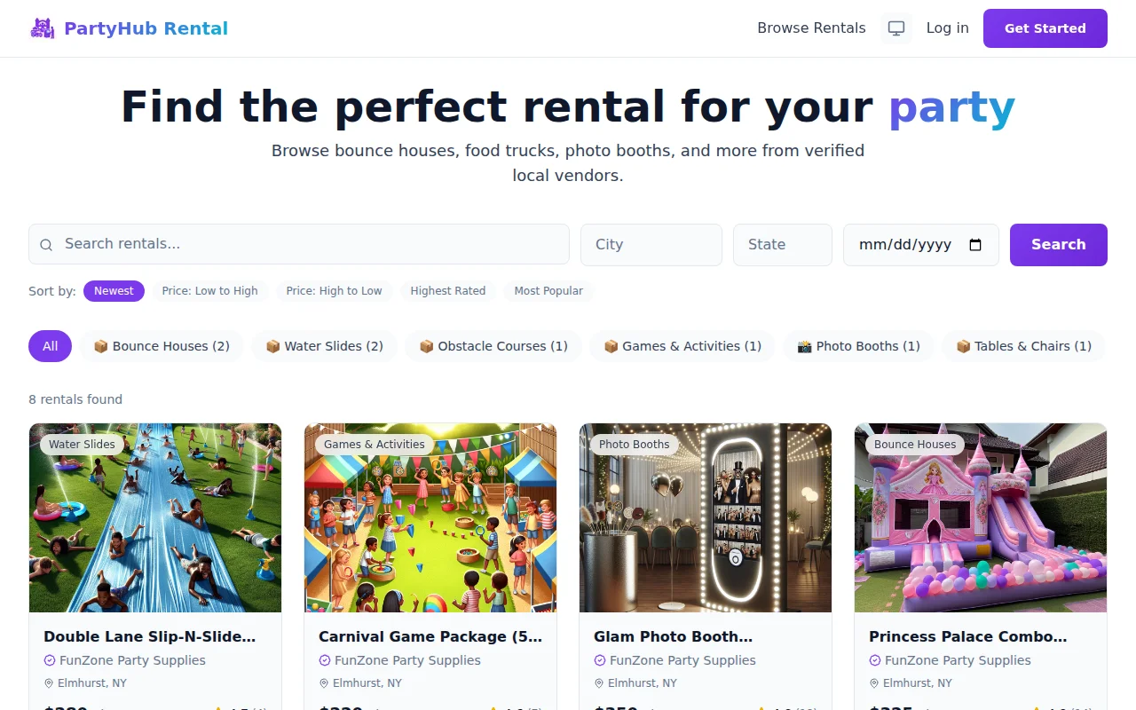 PartyHub Rental – Marketplace for party equipment rentals