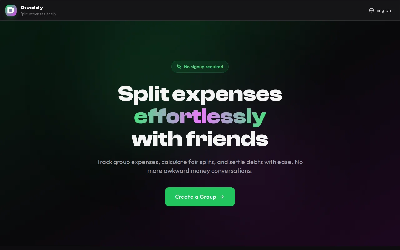 Tired of making accounts to split a pizza bill, I built Dividdy