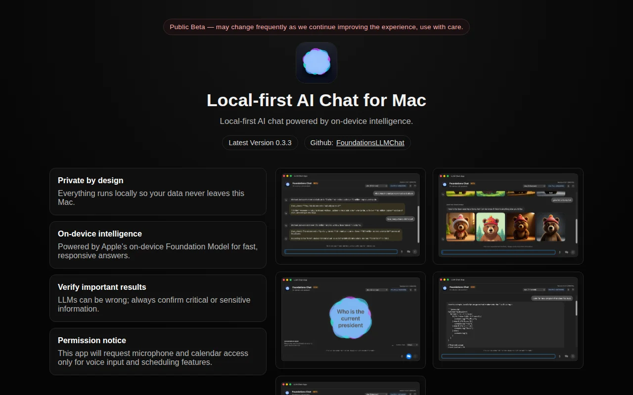 Foundations Chat, macOS AI chat built on Apple's local models