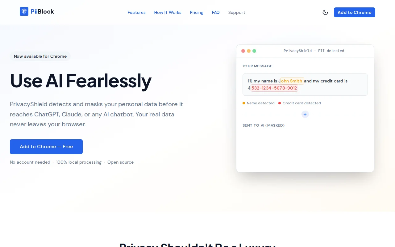 PrivacyShield – Mask your PII before it reaches ChatGPT/Claude