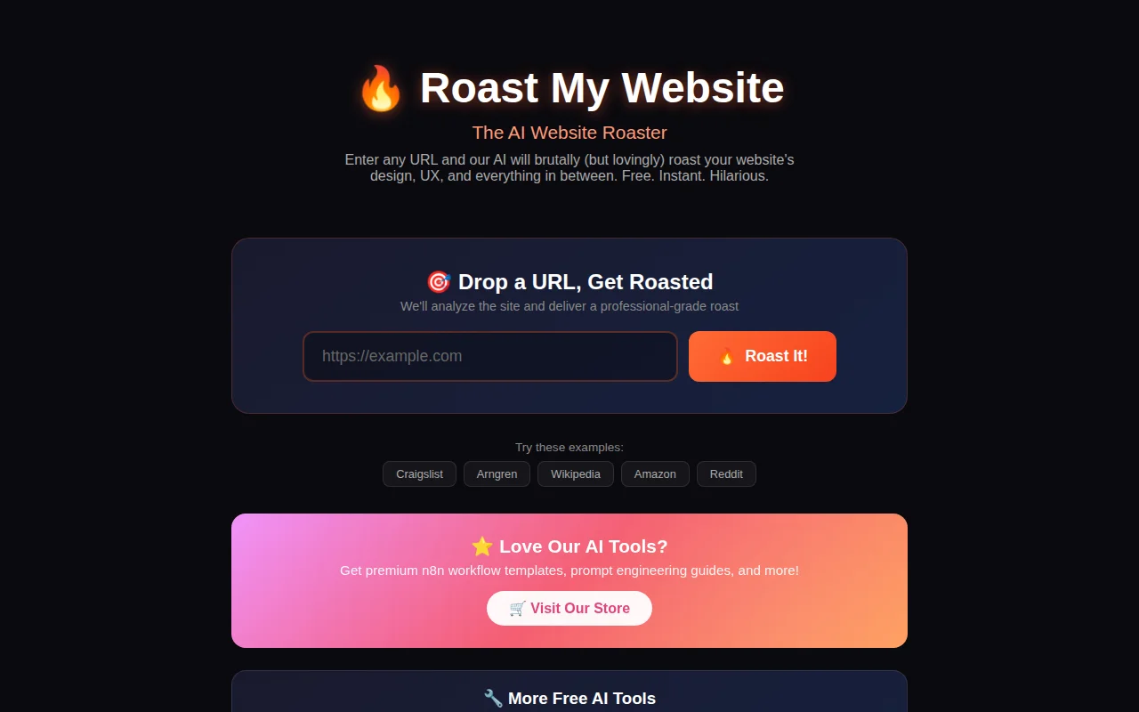 Roast My Website – AI roasts any website's design (free, built on n8n)