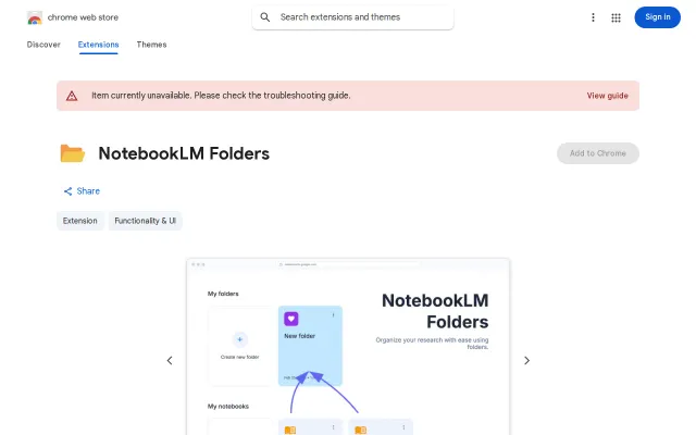 NotebookLM Folders extension – create folders in NotebookLM