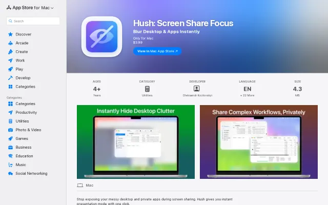Hush: Blur your messy desktop during screen sharing (macOS)