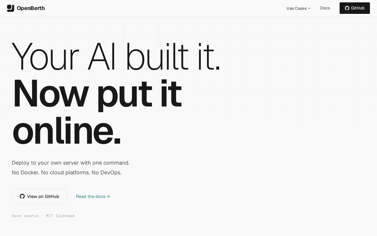 OpenBerth – Deploy AI-built apps and tools to your own server