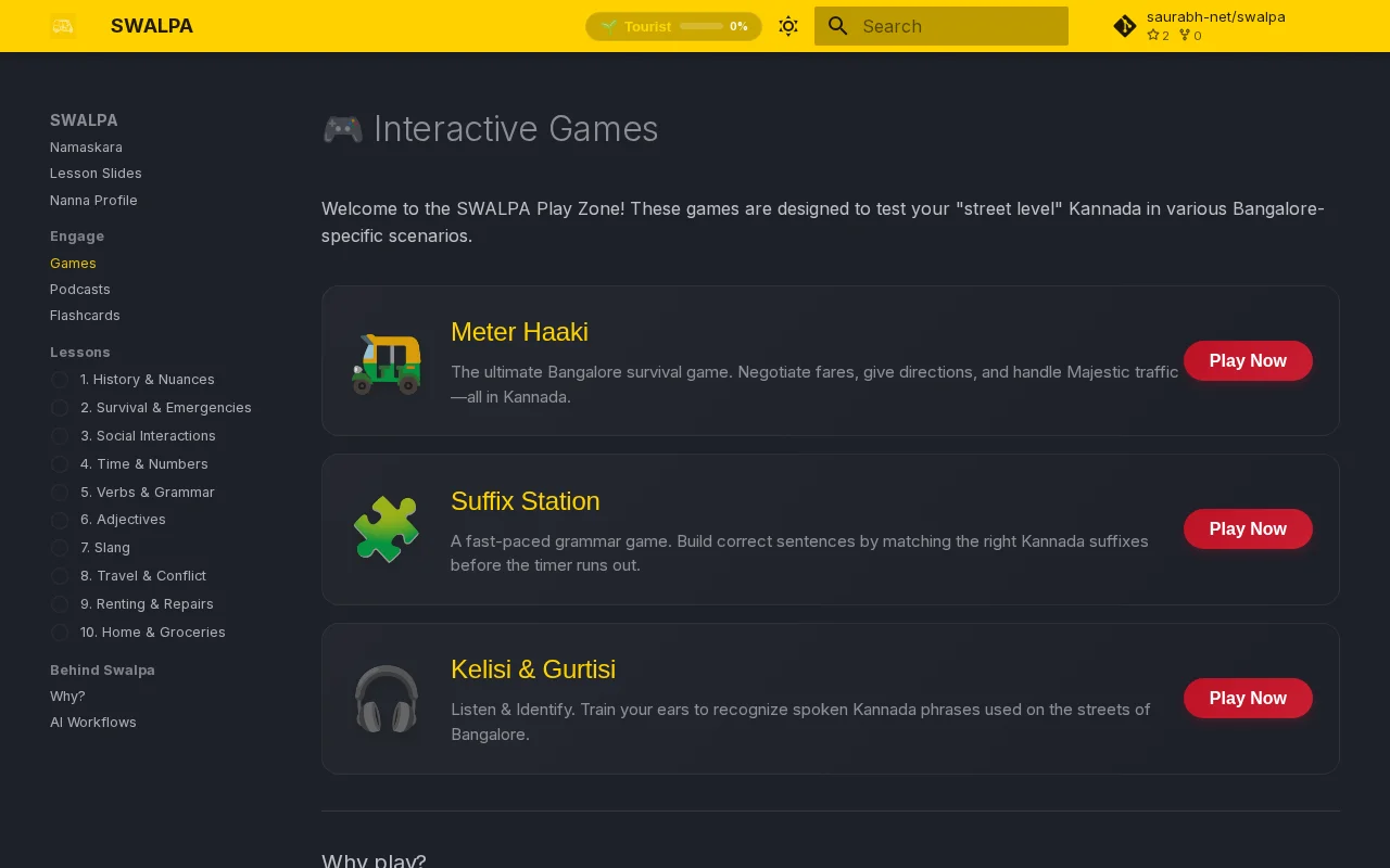 Swalpa – Spoken Kannada learning platform built with Antigravity
