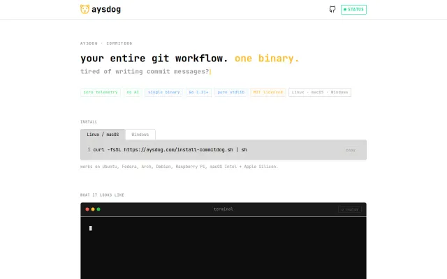 Commitdog – Git on steroids CLI (pure Go, ~3MB binary)