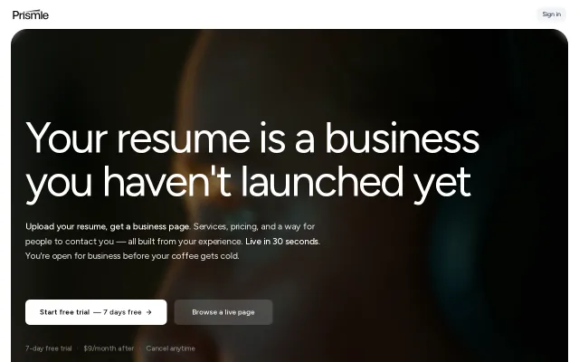 Prismle – Convert your resume into a business page