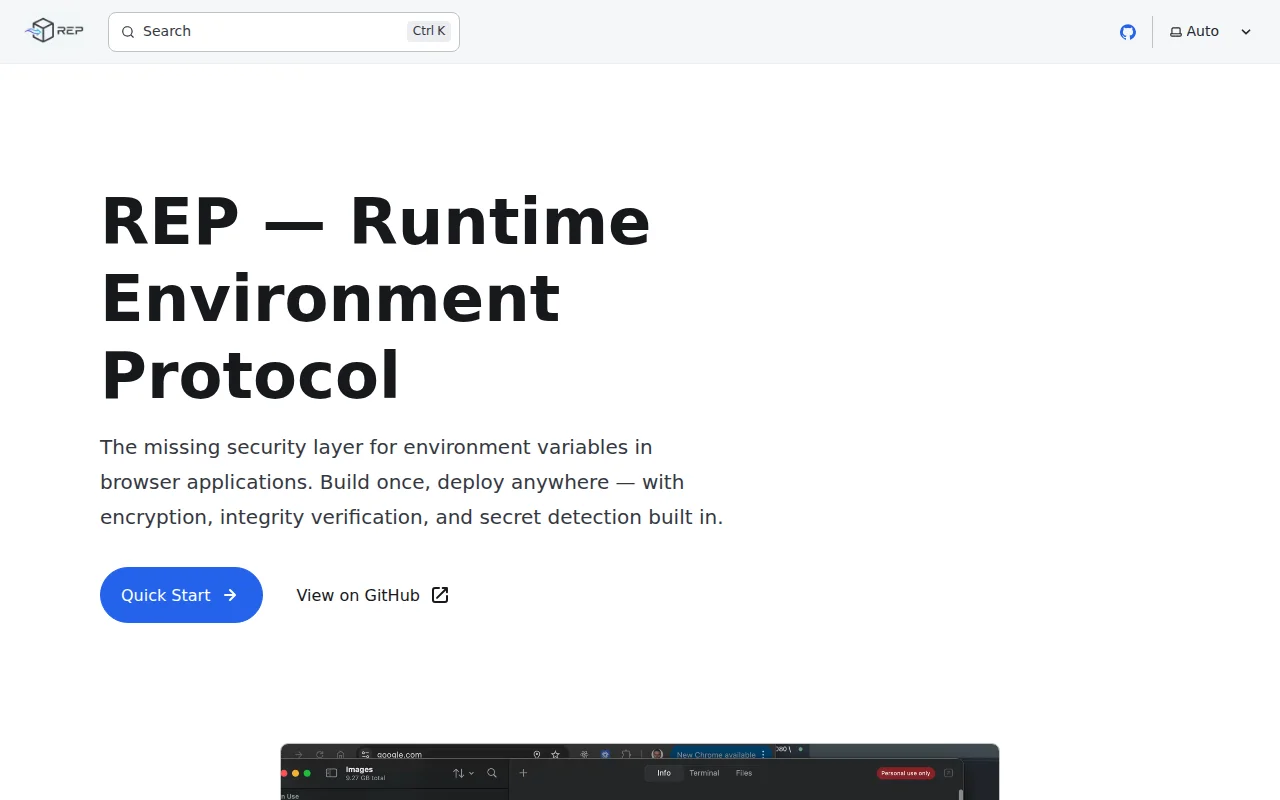 REP – build-once, with secure runtime env variables for front end apps