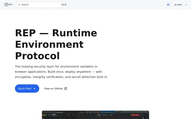 REP – build-once, with secure runtime env variables for front end apps