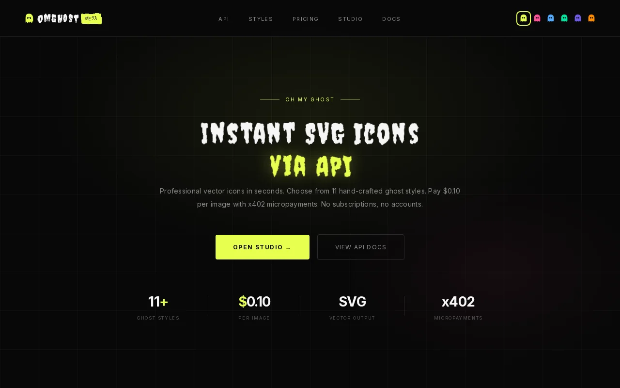 SVG icons via API, payment via HTTP 402 (like 1991)