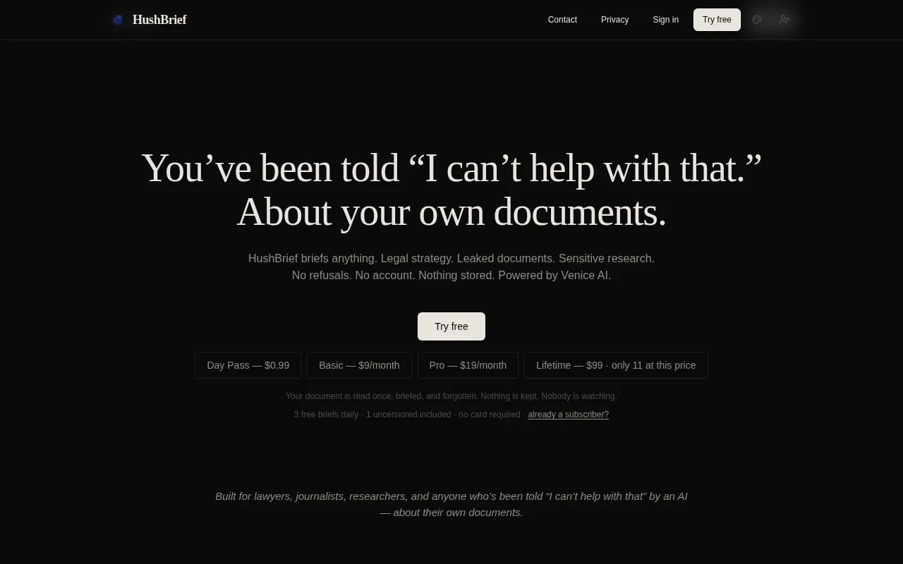 HushBrief – A stateless, zero-retention AI document summarizer