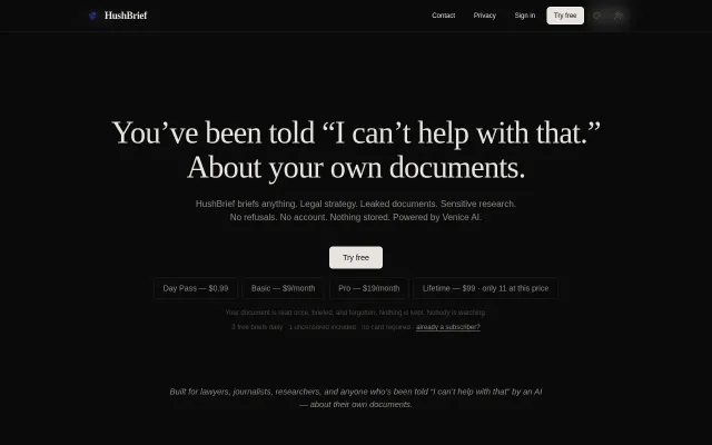 HushBrief – A stateless, zero-retention AI document summarizer
