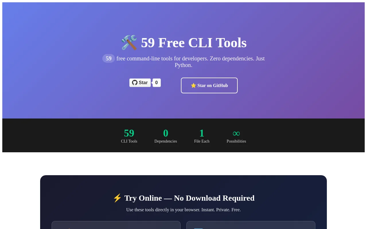 Free CLI Tools – Zero Dependencies, MIT Licensed